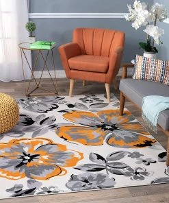 WRG Floral Orange Gray Black Area Rugs All Area Rugs And Runners