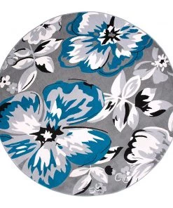 WRG Gray/Grey Teal Blue White Floral Area Rugs