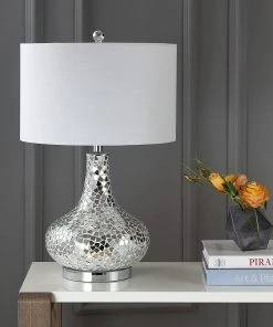 JONATHAN Emilia 26" Mirrored Mosaic LED Table Lamp Silver Lamps