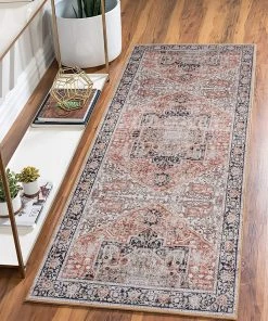 Adiva Rugs Machine Washable Area Rugs, Persian Vintage Medallion Boho Rug For Living Room Rugs - Stain Resistant & Non-Slip All Area Rugs And Runners