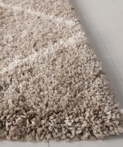 FAS Diamond Trellis Beige/Ivory Soft Plush Shag Area Rug 2-inch Thick All Area Rugs And Runners