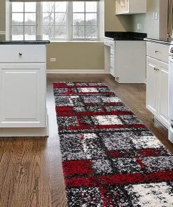 WW Geometric Pattern Red Gray Cozy Shag Area Rugs All Area Rugs And Runners