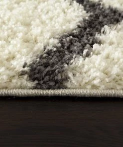 WRG Cozy Geometric Shag Cream Gray Area Rug