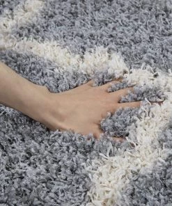 WRG Gray Soft White Shag Trellis Area Rugs