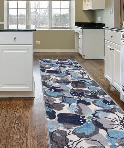 WRG All Area Rugs And Runners Blue Gray Ivory Floral Area Rug Non Slip/ No Skid - Low Pile