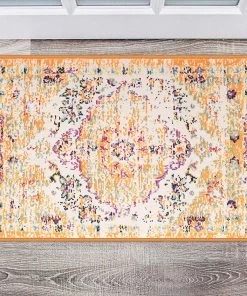 WRG Vintage Medallion Floral Ivory Orange Soft Area Rug All Area Rugs And Runners