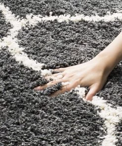 FAS Moroccan Pattern Dark Grey Ivory Plush Shag Area Rug All Area Rugs And Runners