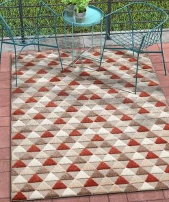 WRG All Area Rugs And Runners Geometric Triangles Red Beige High Traffic Stain Resistant Indoor Outdoor Area Rug