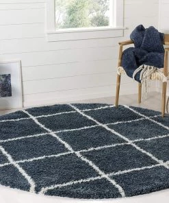 FAS Diamond Trellis Slate Blue/Ivory Soft Plush Shag Area Rug 2-inch Thick 17 FAS Diamond Trellis Slate Blue/Ivory Soft Plush Shag Area Rug 2-inch Thick
