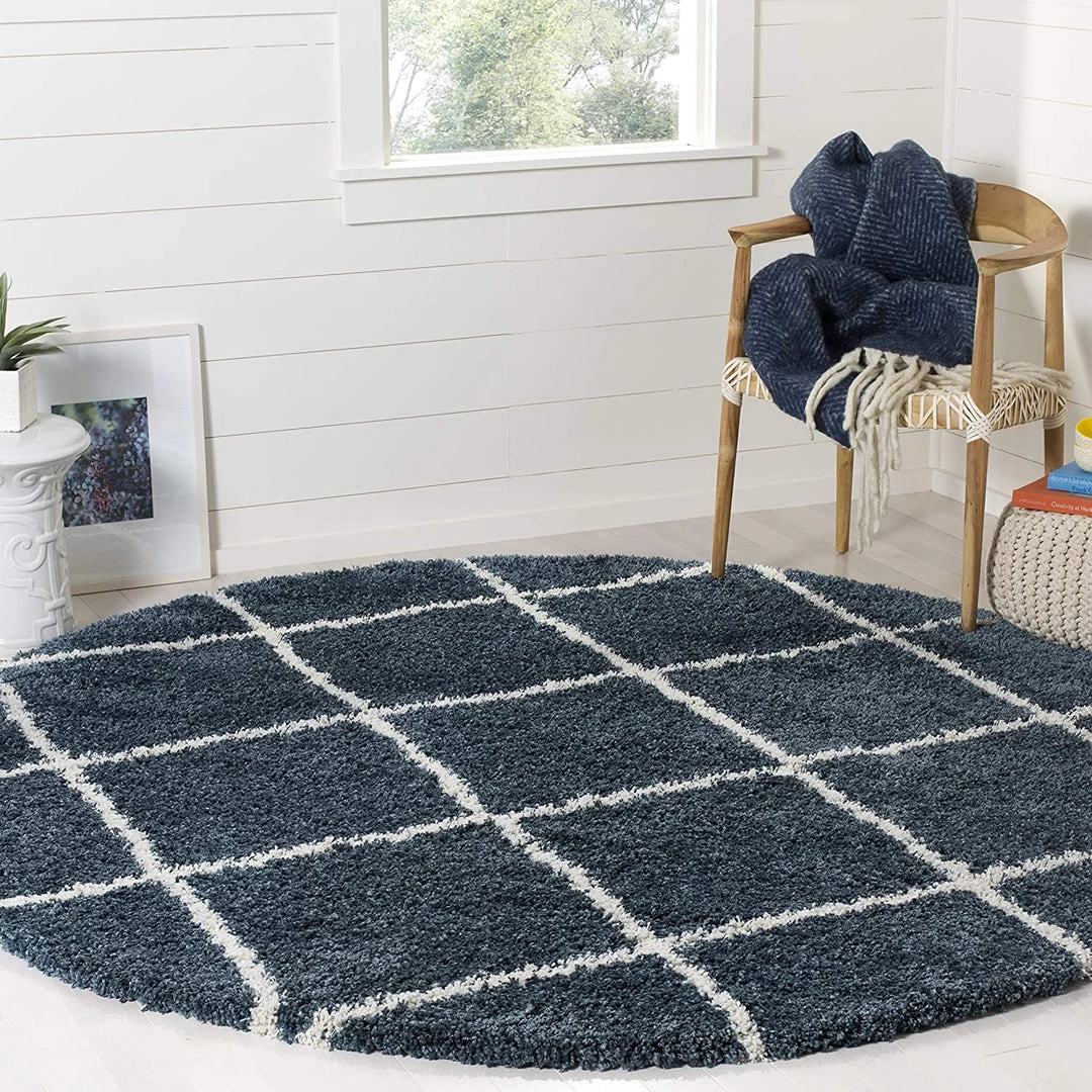FAS Diamond Trellis Slate Blue/Ivory Soft Plush Shag Area Rug 2-inch Thick 8 FAS Diamond Trellis Slate Blue/Ivory Soft Plush Shag Area Rug 2-inch Thick