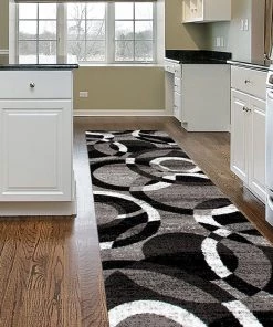 WRG Gray Black White Circles Area Rug