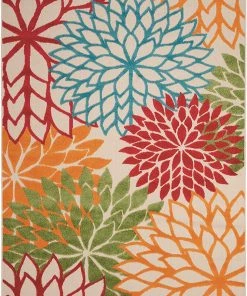WRG Floral Indoor/Outdoor Red Multi-color Area Rug