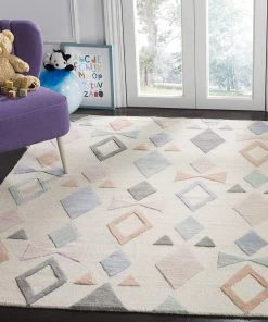 Safavieh All Area Rugs And Runners Kids Collection Handmade Geometric Wool Area Rug Ivory / Multi