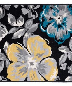 WRG All Area Rugs And Runners Floral Black Yellow Teal Blue Gray Area Rugs