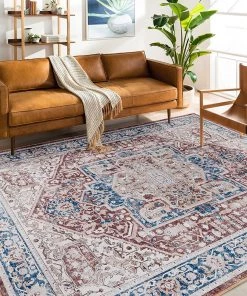 Adiva Rugs Machine Washable Area Rugs, Persian Vintage Medallion Boho Rug For Living Room Rugs - Stain Resistant & Non-Slip All Area Rugs And Runners