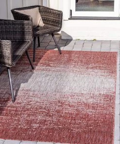 Unique Loom Outdoor Modern Collection Distressed Gradient Transitional Rust Red Vintage/ Distressed Rugs