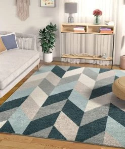 Well Woven Selene Herringbone Chevron Geometric Soft Blue Grey Area Rug All Area Rugs And Runners