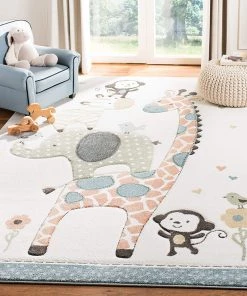 Safavieh All Area Rugs And Runners Carousel Kids Collection CRK120A Animal Nursery Playroom Area Rug,Ivory