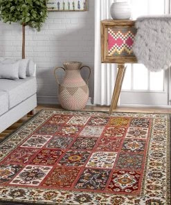 WW Modern Floral Panel Persian Design Multicolor Area Rug