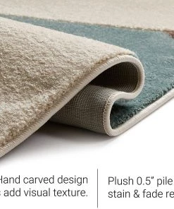 WW Modern Geometric Mint Blue Brown Beige Comfy Hand Carved Area Rugs All Area Rugs And Runners