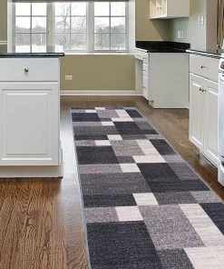 WRG Box Pattern Gray/Grey Area Rug Non-Slip Non Skid