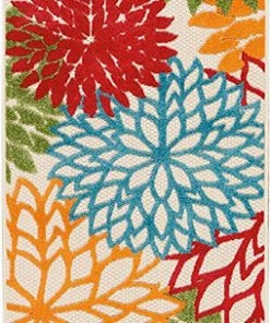 WRG Floral Indoor/Outdoor Red Multi-color Area Rug