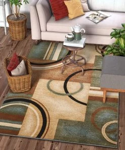 WW Modern Geometric Circles Light Blue Multi Soft Area Rugs