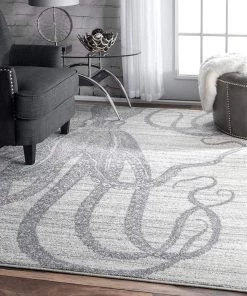 NL All Area Rugs And Runners Octopus Pattern Silver Gray Soft Area Rugs