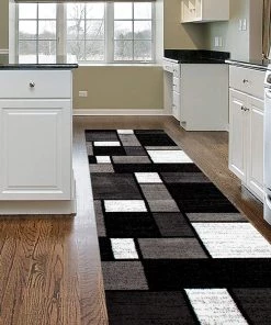 WRG Box Pattern Gray/Grey Black White Area Rug All Area Rugs And Runners 9 WRG Box Pattern Gray/Grey Black White Area Rug All Area Rugs And Runners
