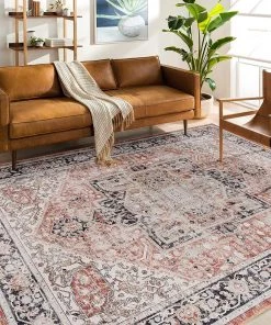Adiva Rugs Machine Washable Area Rugs, Persian Vintage Medallion Boho Rug For Living Room Rugs - Stain Resistant & Non-Slip All Area Rugs And Runners