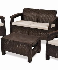 Modern Rugs And Decor All Weather Indoor Outdoor Chair Love Seat Sofa Patio Set With Cushion - 4 Piece Set Furniture