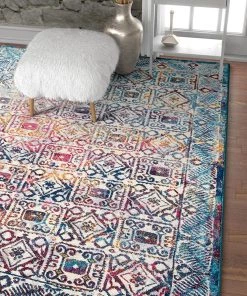 WW All Area Rugs And Runners Blue Fuchsia Pink Vintage Floral Area Rugs