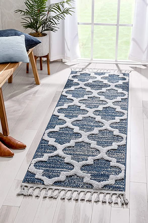 Well Woven Vera Navy Blue Grey | Moroccan Lattice High-Lo Textured | Area Rug 6 Well Woven Vera Navy Blue Grey | Moroccan Lattice High-Lo Textured | Area Rug