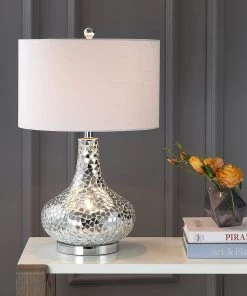 JONATHAN Emilia 26" Mirrored Mosaic LED Table Lamp Silver Lamps