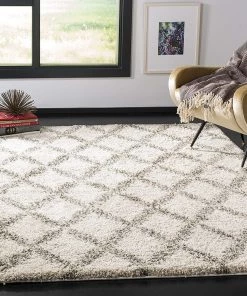 Modern Rugs And Decor Modern/ Geometric Rugs SAFAVIEH Hudson Shag Collection Moroccan Trellis Non-Shedding Living Room Bedroom Dining Room Entryway Plush 2-inch Thick Runner, , Ivory / Grey