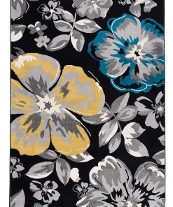 WRG All Area Rugs And Runners Floral Black Yellow Teal Blue Gray Area Rugs