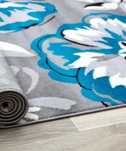 WRG Gray/Grey Teal Blue White Floral Area Rugs