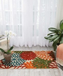 WRG Floral Indoor/Outdoor Red Multi-color Area Rug