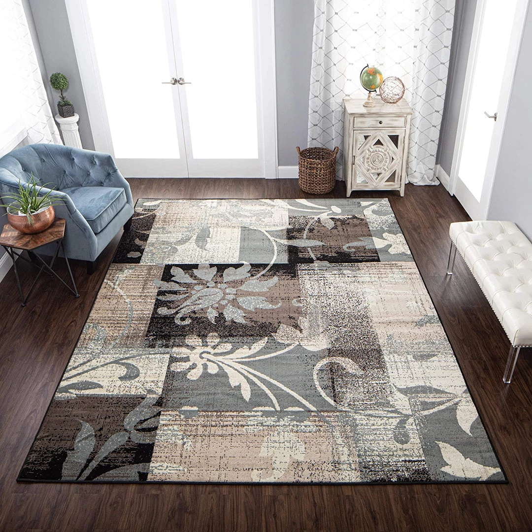 SUP Floral Patchwork Design Brown Ivory Area Rug 8 SUP Floral Patchwork Design Brown Ivory Area Rug