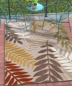 Dorado Mariah Modern Beige Floral High Traffic Stain Resistant Indoor Outdoor Area Rug