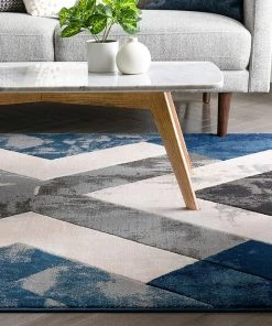 Well Woven Rheta Blue Modern Geometric Stripes & Angles Pattern Area Rug All Area Rugs And Runners