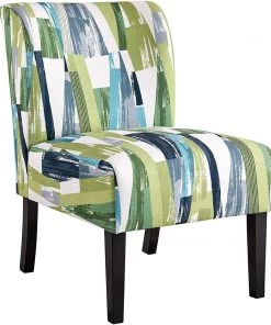 YAHEETECH Modern Accent Chair Slipper Chair Casual Upholstered Single Sofa Fabric Cloth Armless Chair For Living Room Bedroom Vanity Desk Beige Modern/ Geometric Rugs