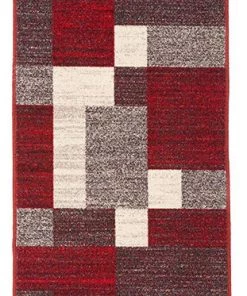 WRG Box Pattern Red Gray Area Rug Non-Slip Non Skid All Area Rugs And Runners
