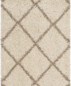 FAS Diamond Trellis Ivory/Beige Soft Plush Shag Area Rug 2-inch Thick All Area Rugs And Runners