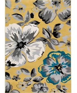 WRG Floral Yellow Gray Teal Blue Area Rugs All Area Rugs And Runners