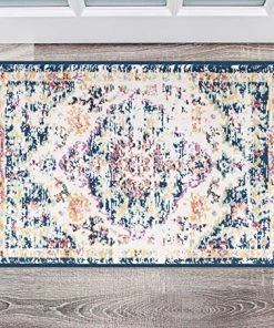 WRG Vintage Medallion Floral Ivory Dark Blue Soft Area Rug All Area Rugs And Runners