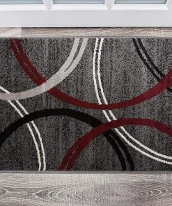 WRG All Area Rugs And Runners Contemporary Circles Pattern Red Gray Soft Area Rugs