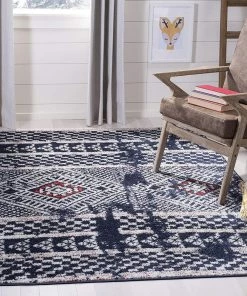 Safavieh All Area Rugs And Runners Adirondack Collection ADR202N Modern Boho Distressed Non-Shedding Stain Resistant Living Room Bedroom Area Rug Square, Navy / Light Grey
