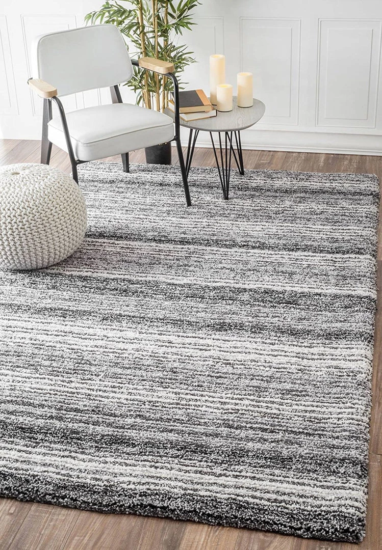 FAS Premium Handmade Striped Gray Plush Shag Area Rugs 1 FAS Premium Handmade Striped Gray Plush Shag Area Rugs