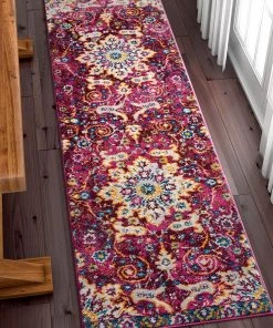 WW Purple Vintage Floral Medallion Area Rugs And Runners